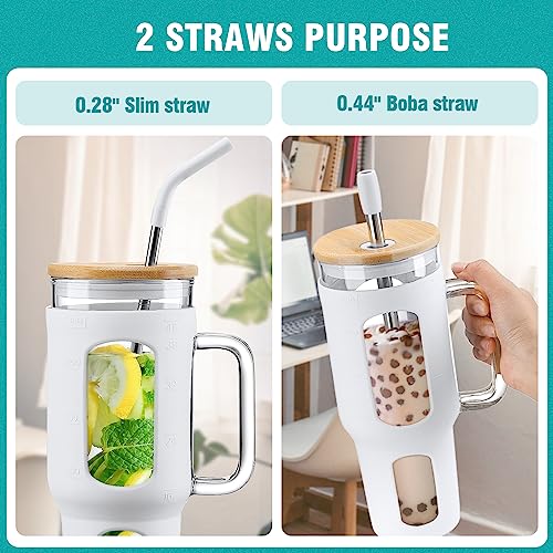 Glass Tumbler with Lid and Straw (White / 46 Ounces)