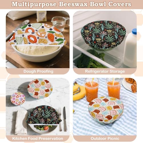 5Pcs Reusable Beeswax Elastic Bowl Covers for Bread Proofing and Food Cover (Maple Leaves)