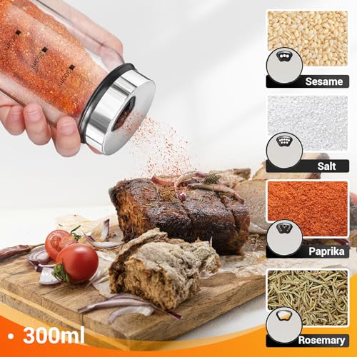10oz Glass Spice Jar with Adjustable Pour Holes Scale Lines (10oz / 300ml)
