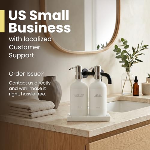 Bathroom Soap Dispenser Set (White Bottles Silver Pumps)