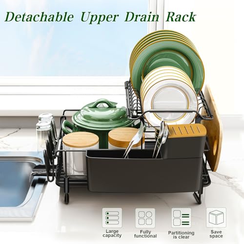 2 Tier Large Dish Drying Rack for Kitchen Counter (2-Tier Detachable)