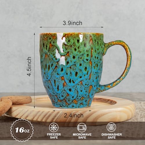 16oz Ceramic Coffee Mug Tea Cup with Handle Novelty Mug for Office and Home (Green & Blue-1)
