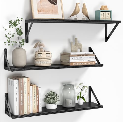 Floating Shelves for Wall (Black / 23.62"W x 5.9"D x 5.4"H,Set of 3)