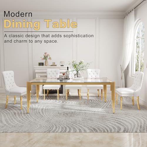 78'' Modern Glass Dining Table for 6 (Gold-clear / Rectangle-78.74" L x 39.37" W x 29.53" H)