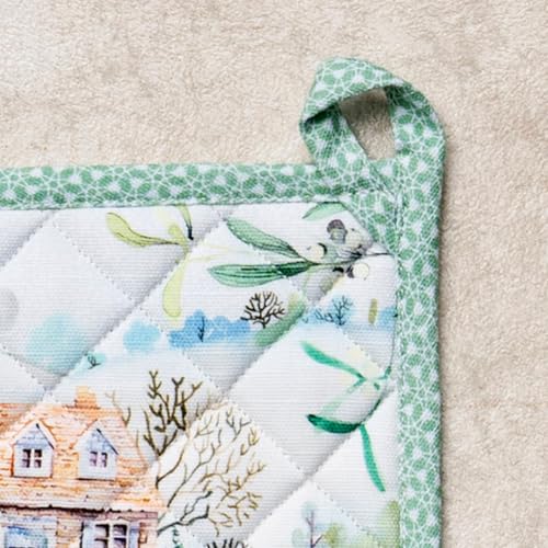 Pot Holders 100% Cotton Potholders (104 - Snowy World / 8" x 8" (Pot Holder Pack of 2))