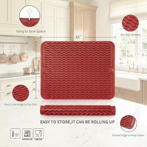 Silicone Dish Drying Mat (Red / 16"L x 12"W)