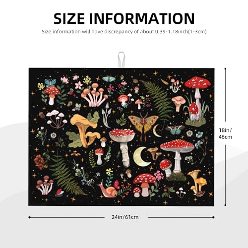 Mushroom Dish Drying Mat for Kitchen Counter 18"x24" Moth Gothic Witchy Dishes Pad Dish Drainer Rack Mats Microfiber Washable Absorbent Kitchen Decor (Mushroom Moth / 18 x 24 inch)
