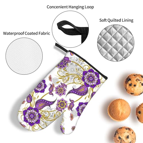 Purple Flower Oven Mitts and Pot Holders Sets of 3 Kitchen Decor (3 Count)