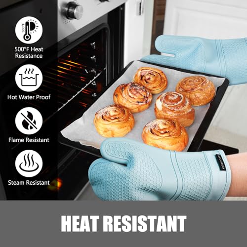 Silicone Oven Mitts and Pot Holders Sets (Sky Blue)