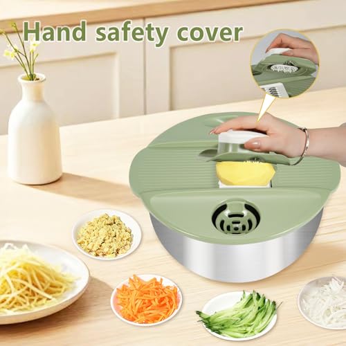 Stainless Steel Salad Spinner Large 5.3Qt (Green&Silver-accessory)