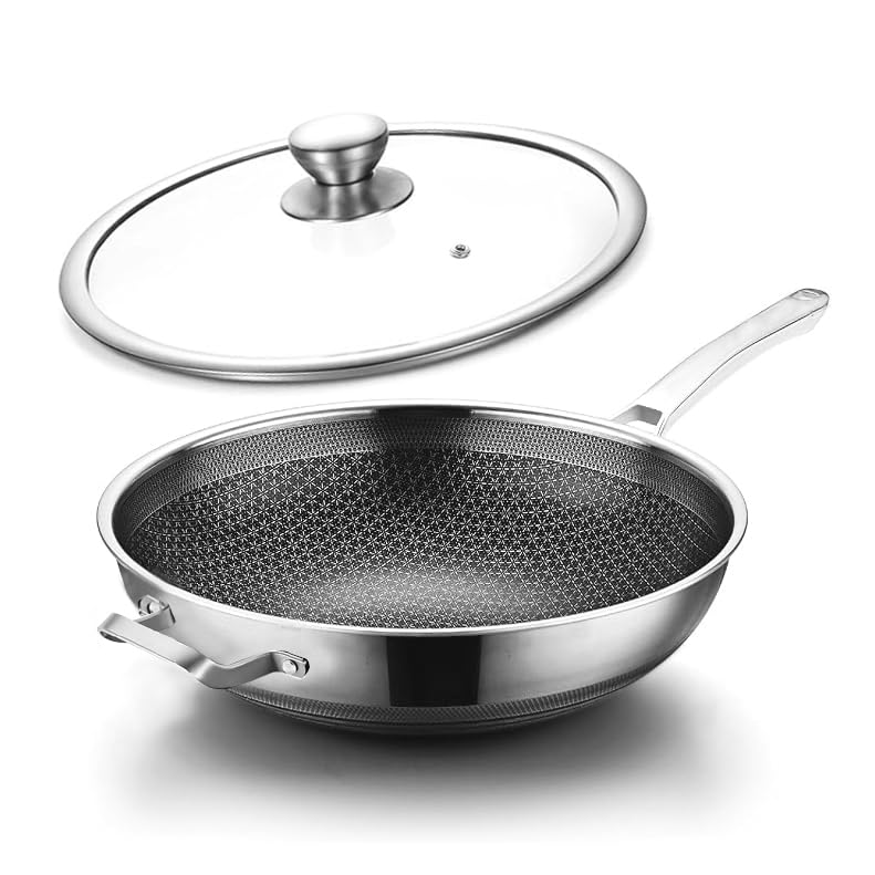 Wok 13 Inch Hybrid Woks & Stir (Stainless Steel / 13Inch with Lid)