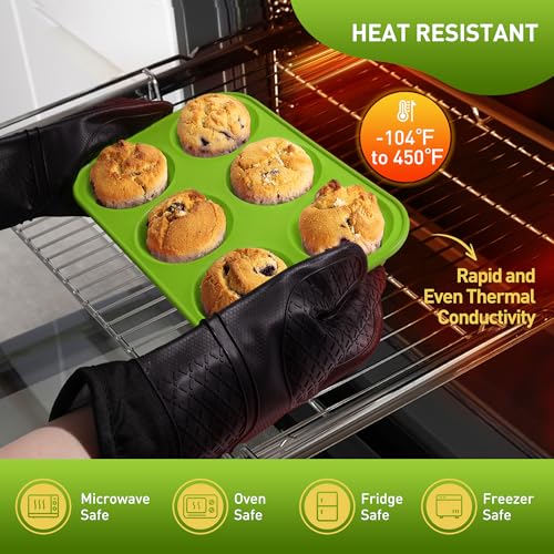 2 Pack 6 Cups Silicone Jumbo Muffin Pan with Metal Reinforced Frame Silicone Molds Mother Day Best Mama Mommy Bonus Mom Ever Mother In Law Gifts Step Mom Stepmom Grandma Gigi Granny Nana Present (2pc: 6-Cup Jumbo / Green)