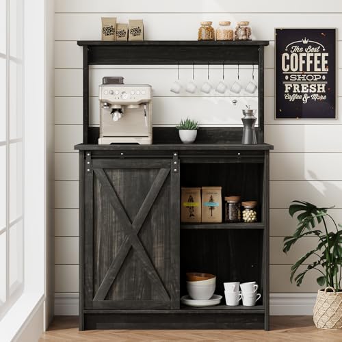31" Farmhouse Coffee Bar Cabinet with Storage Hutch (31.5Inch / Oak)