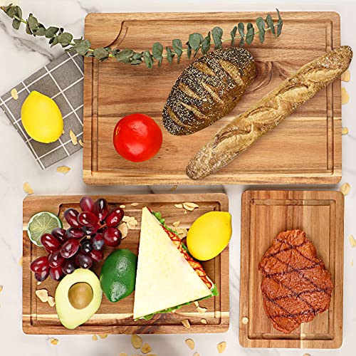 Acacia Wood Cutting Board Set with Juice Groove (15"L x 10"W / Light Brown)