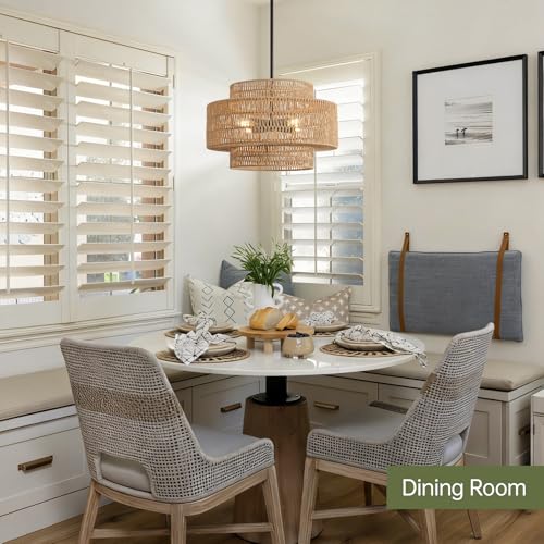 17.7" Rattan Chandelier for Dining Room (Brown+Black Hardware / 17.7" 4-Light)