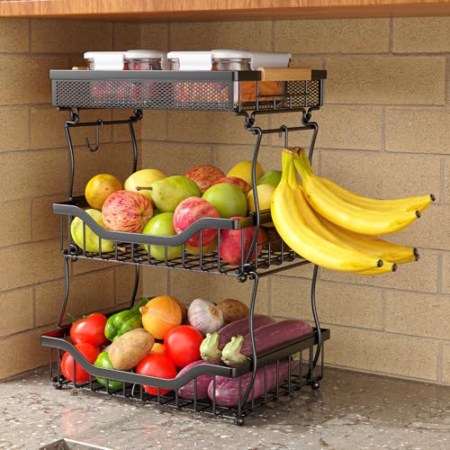 3 Tier Countertop Fruit Mesh Basket for Kitchen (3 Tier Mesh Basket Top)