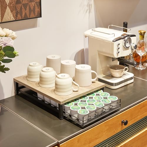 Wooden Coffee Pod Holder for K (35 Pods K Cup / Greige)