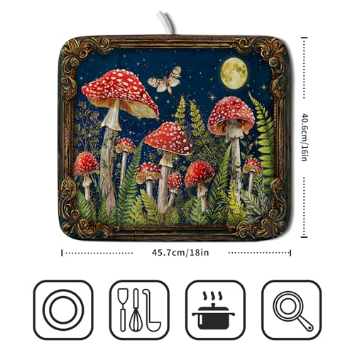 Mushroom Microfiber Dish Drying Pad Absorbent Dish Drainer Kitchen Counter Small 16 X 18 In (Funny Mushroom 829 / 18" x 16")