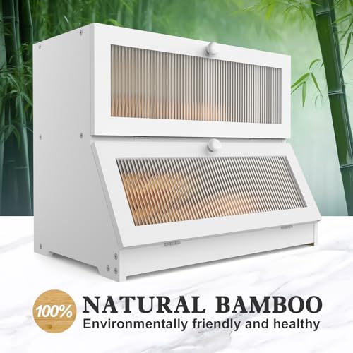 Bread Box for Kitchen Countertop (White-2 / 2‑tier)