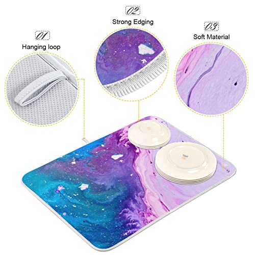 Super Absorbent Dish Drying Mat (Abstract Purple Blue Marble / 16" x 18")