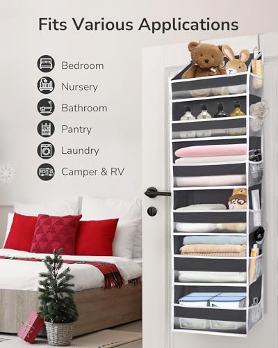 Over The Door Organizer with 6 Large Pockets 12 Side Pockets (Dark Gray / 1 Pack)