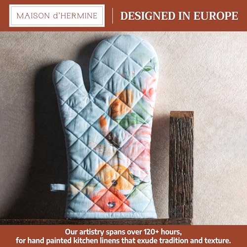 Maison d'Hermine Oven Gloves 100% Cotton Oven Mitt (077 - Ibiza - Blue / 7.5" x 13" (Oven Mitt))