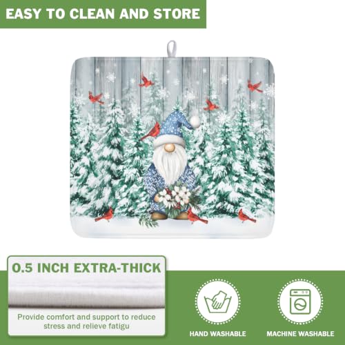 Winter Gnome Dish Drying Mat Pine Tree Dishes Pad 16"x18" Microfiber Absorbent Fast Dry Drainer Rack Mats Protector for Kitchen Countertop (Winter Gnome Bird / 16x18 inch)