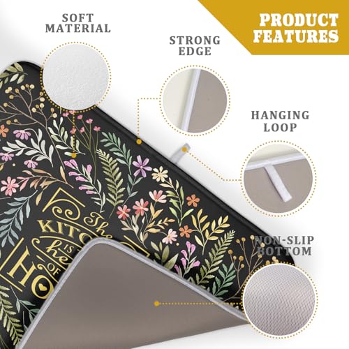 Vintage Microfiber Dish Drying Mat Wildflowers Leaves Absorbent Dry Mat for Kitchen Counter Decor (Vintage Leaves Black / 24" x 18")