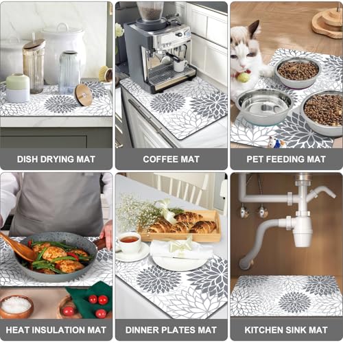 2Pcs Dish Drying Mat & Sink Splash Guard (Gray / 16" X 24" + 24" X 5.5")