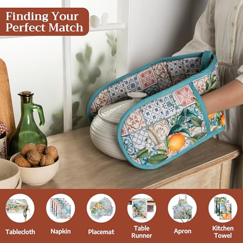 Double Oven Mitts 100% Cotton Double Oven Glove (010 - Agrume / 7" x 35" (Double Oven Mitt))