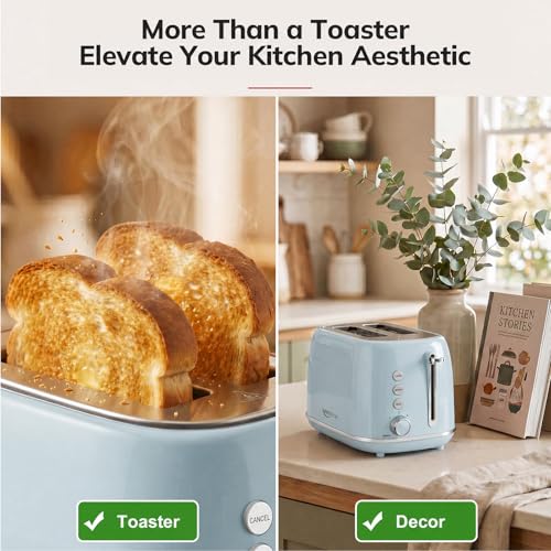 Retro 2 Slice Stainless Steel Toaster with 6 Bread Shade Settings (2 Slice / Blue)