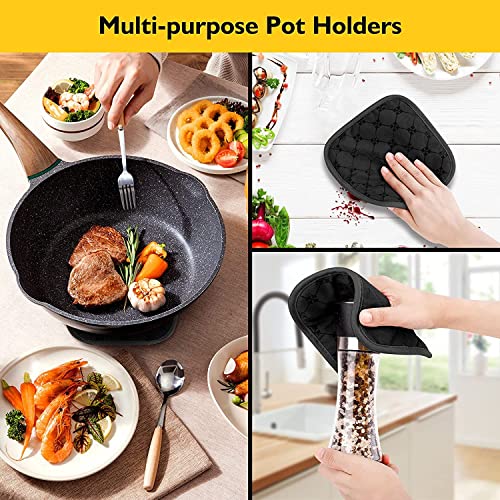 4PCS Oven Mitts and Pot Holders Sets 500°F Pot Holders for Kitchen Heat Resistant Oven Gloves Anti (4pcs Black)
