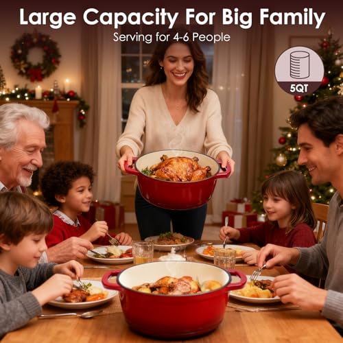 Enameled Cast Iron Dutch Oven Pot With Lid (Red)