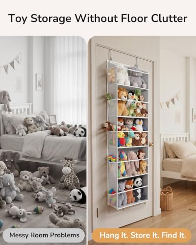 Stuffed Animal Organizer Over the Door (Clear Window Grey / 1 Pack-5 Tier)