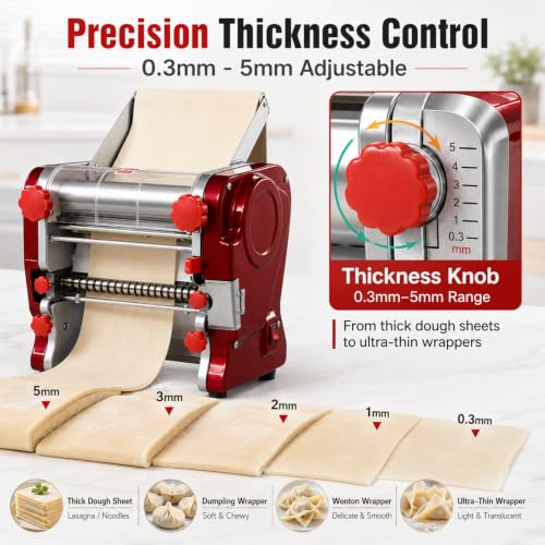 Electric Pasta Making Machine Commercial Noodle Spaghetti Maker Dough Roller with 2mm (Red / 2/6MM)