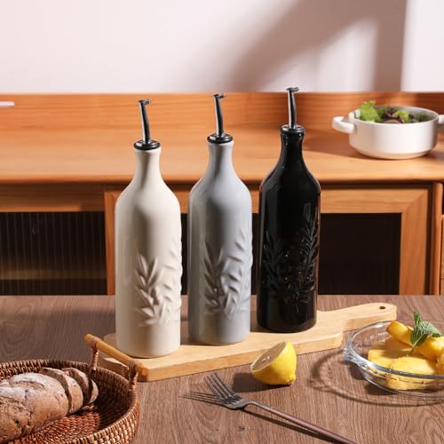 Sweejar Large Ceramic Olive Oil Dispenser Bottle (Beige / 24 oz, Set of 1)