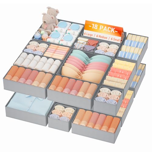 Drawer Organizer Clothes Storage (Gray / 18 Pack)