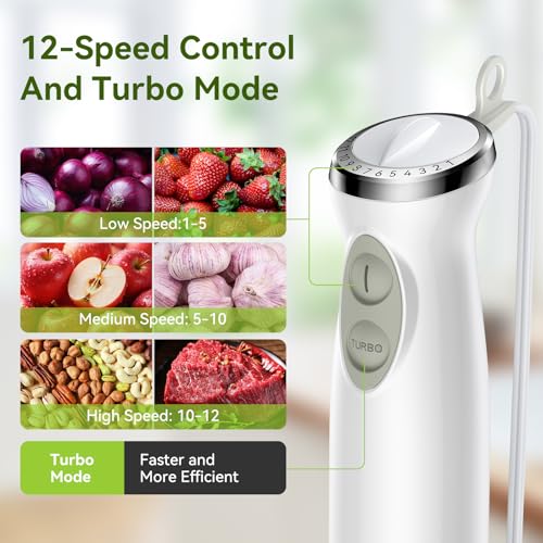 Immersion Blender Handheld 5 in 1 Hand Blender (White)