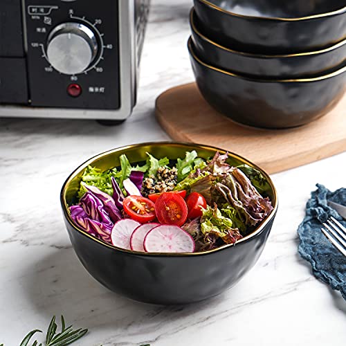 Florian Modern Porcelain Dish Set (32-Pieces Service for 8 / Black with Gold Rim)