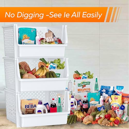 XLarge Stackable Storage Bins Open Front for Pantry Storage (6 Pack - XLarge / White)