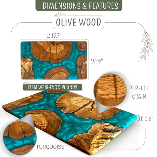Handmade Olive Wood Cheese Board with Resin (Vigor Turquoise)