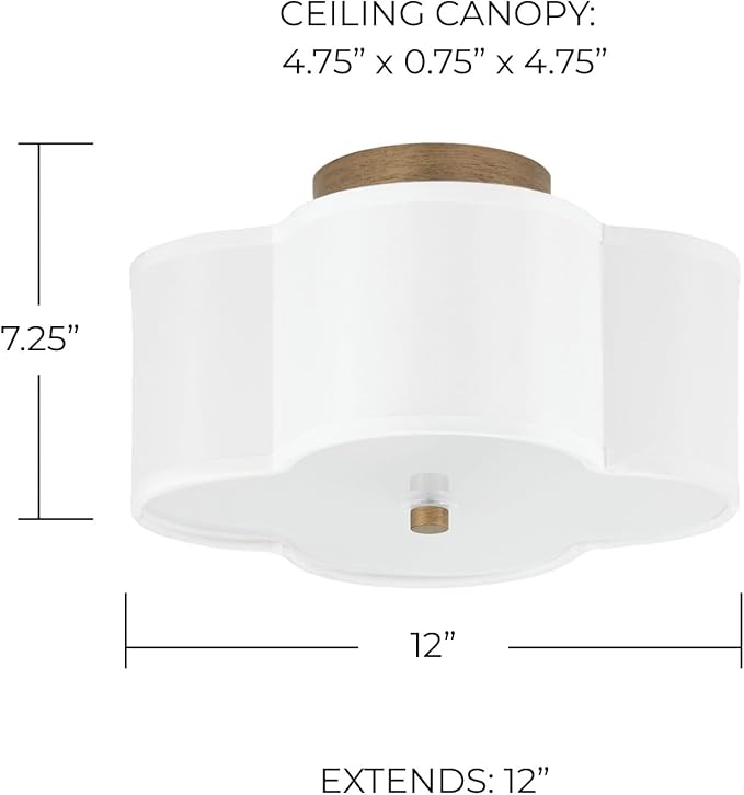 Capital Lighting 4452BG-557 Quinn Decorative Fabric Shade Semi Flush Ceiling Light Fixture, 2-Light 120 Total Watts, 7" H x 12" W, Brushed Gold