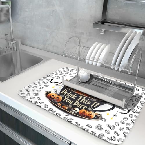 Skull Dead Coffee Dish Drying Pad 18 X 24 in for Halloween Decor (Dead Coffee White / 24" x 18")