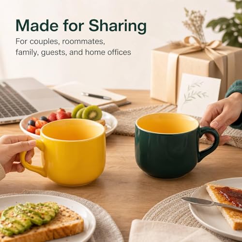 20 oz Ceramic Mug Set of 2 (20 oz-Yellow&Dark green)