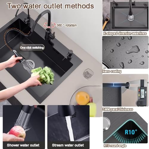 Black Drop in Kitchen Sink (With Faucet / 26.8 * 17.7 * 7.9in)