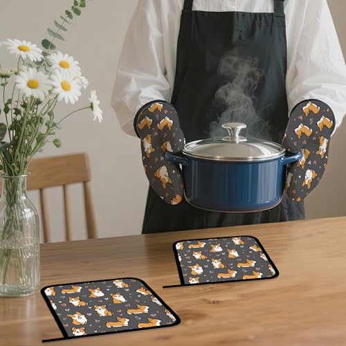 Cute Corgi Dog Oven Mitts and Pot Holders (4 Count)