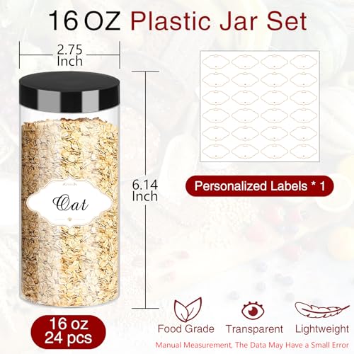 16 OZ Plastic Jars with Lids (16OZ 24Pcs Black)
