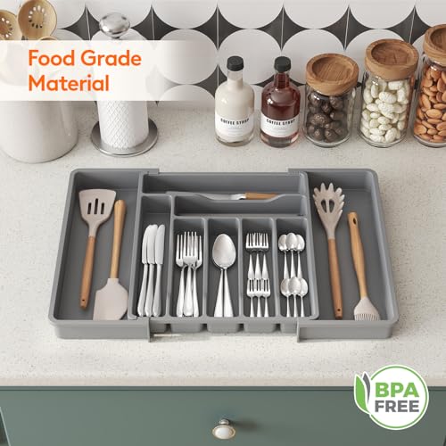 Expandable Silverware Drawer Organizer (Gray / XL (13"-22.4" W × 15"D))