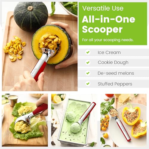 Heavy Duty Metal Ice Cream Scoop with Soft Grip Handle (Red)
