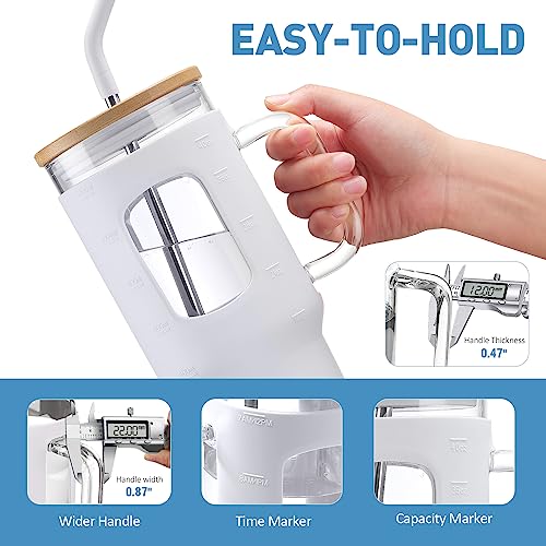Glass Tumbler with Straw and Lid (White / 40 Ounces)